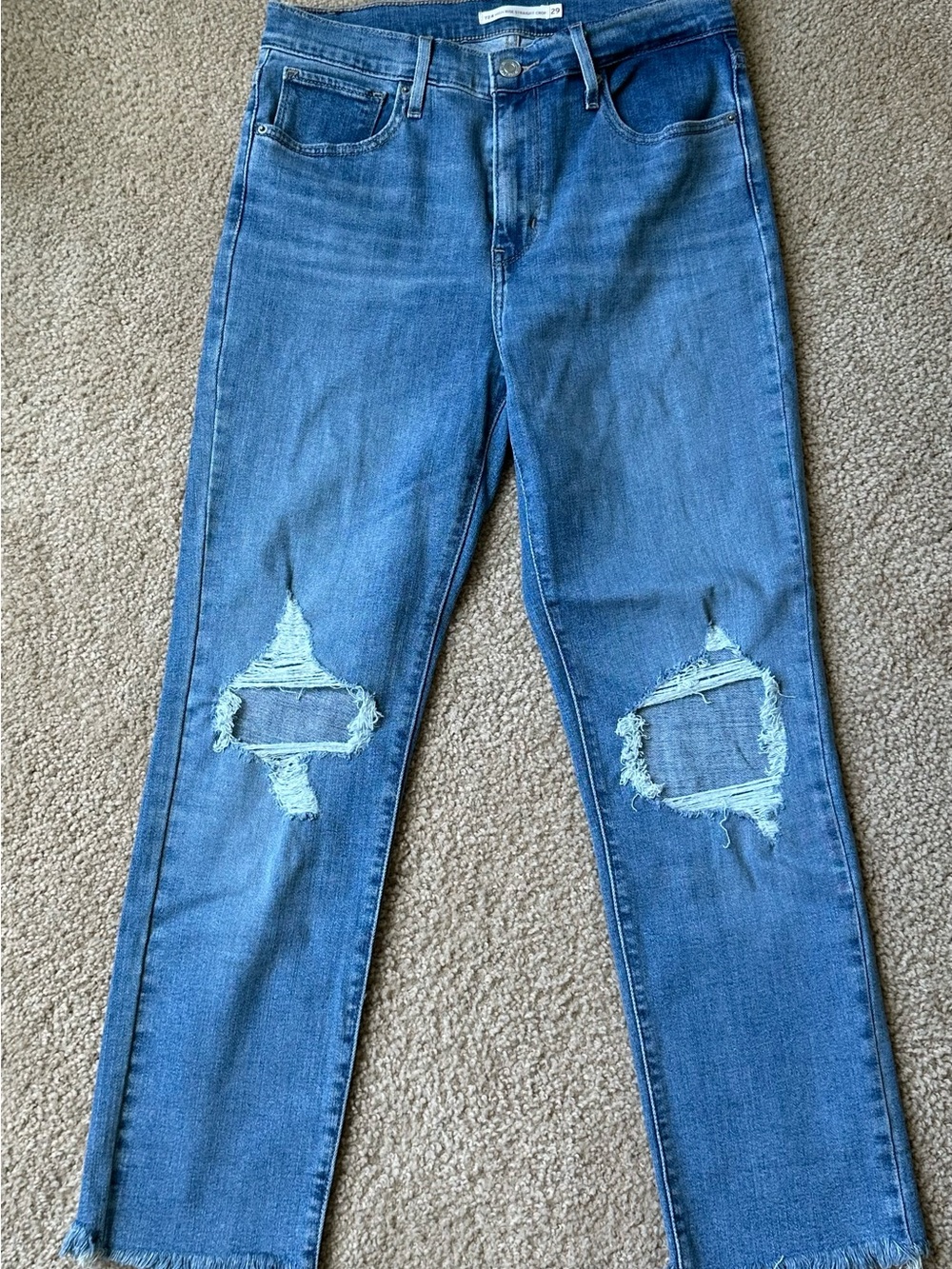 Levi's Medium Blue Straight-Leg Distressed Jeans